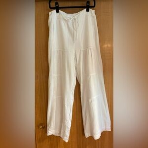 Soft Surroundings White Linen/Rayon wide-leg Tiered Pant, Size M
